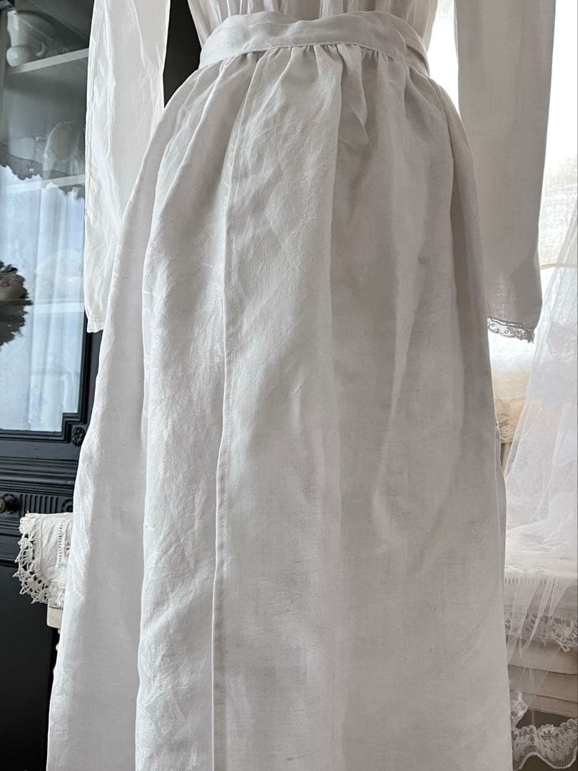 【美品】フランスアンティーク gBダマスクリネン 手刺繍モノグラム エプロン