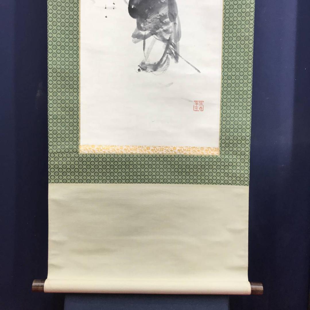 真作/岡文涛/早春梅花高士図/梅花図/人物図/掛軸/名家伝来/AE-235