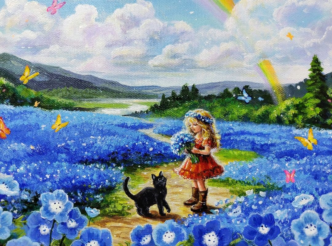 K*Z様 【青い花が輝く日】アクリル画 F3 風景画 絵画