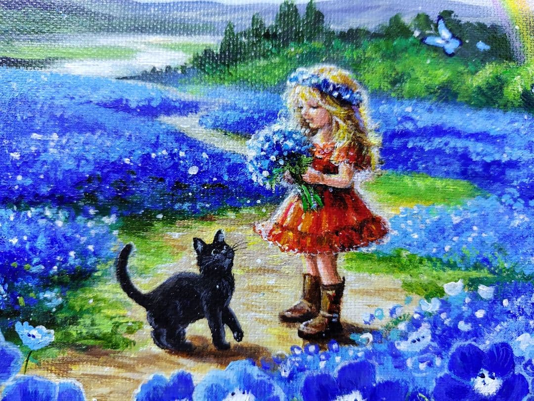 K*Z様 【青い花が輝く日】アクリル画 F3 風景画 絵画