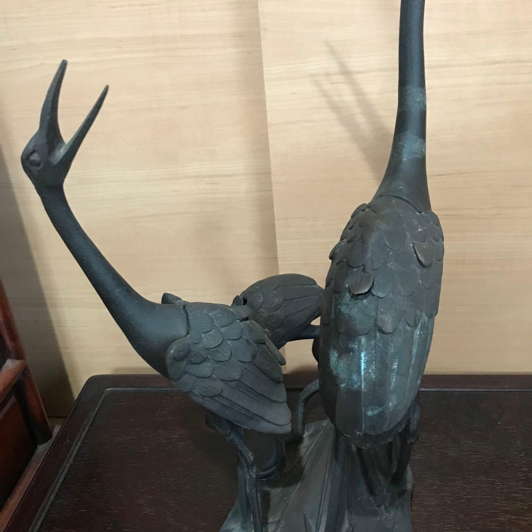 希少品　香炉　古美術　骨董品　古銅鶴香炉　蓮に鶴　置物