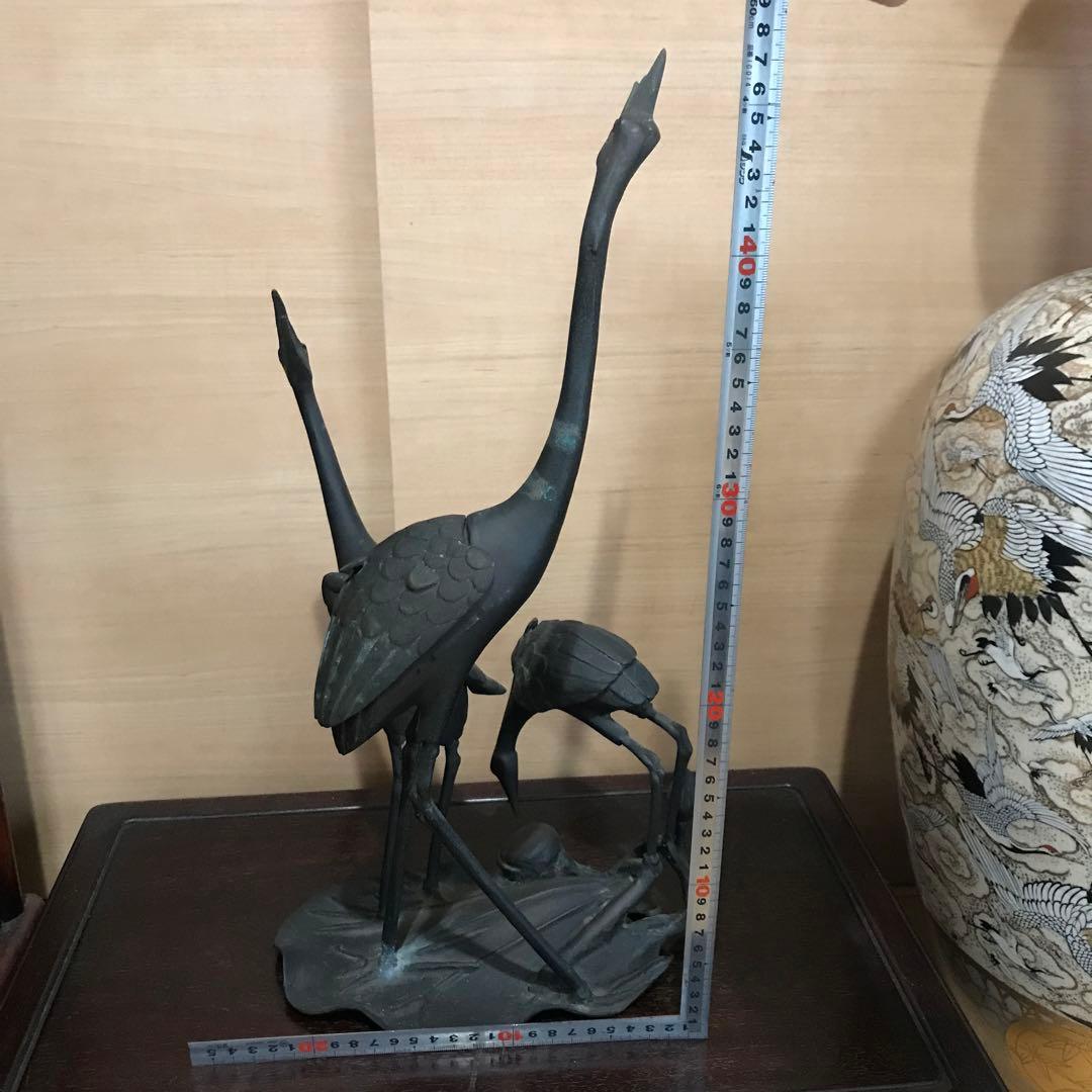 希少品　香炉　古美術　骨董品　古銅鶴香炉　蓮に鶴　置物