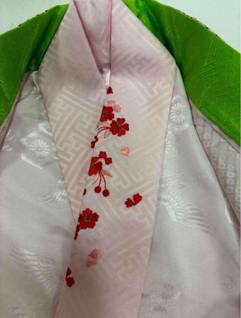 七五三　7歳女の子　正絹　豪華絞り　刺繍　高級本仕立　2点セット　熨斗目　桜
