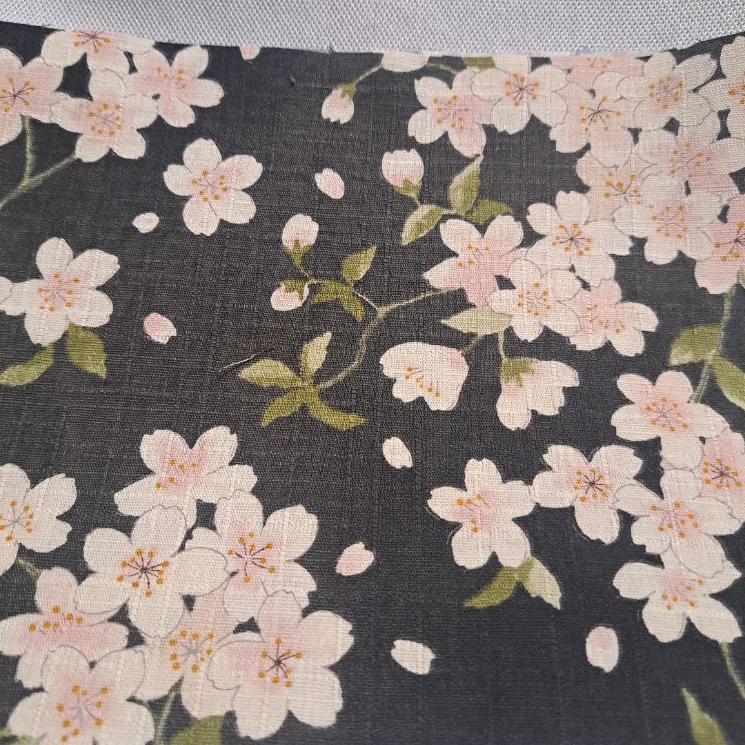 くすみ墨　半襟　半衿　ハンドメイド　生地　桜　花柄　春　仕付けしやすい芯付き