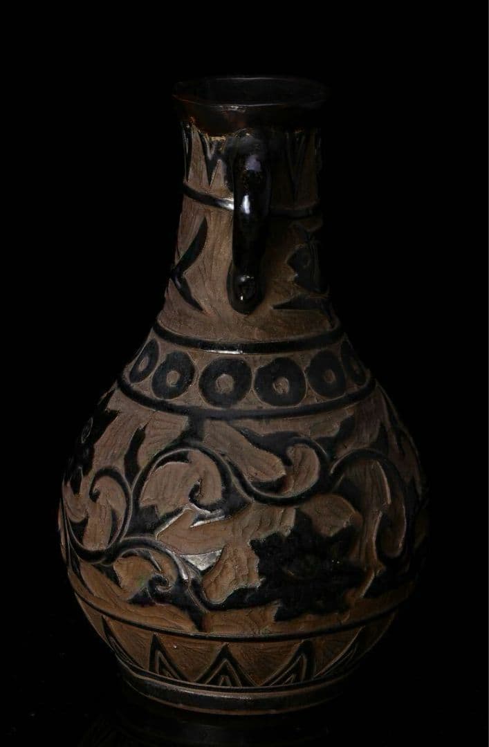 古琉球 時代物 掻落 花瓶 壺 古陶磁 花器 花入 壺 魚 インテリア