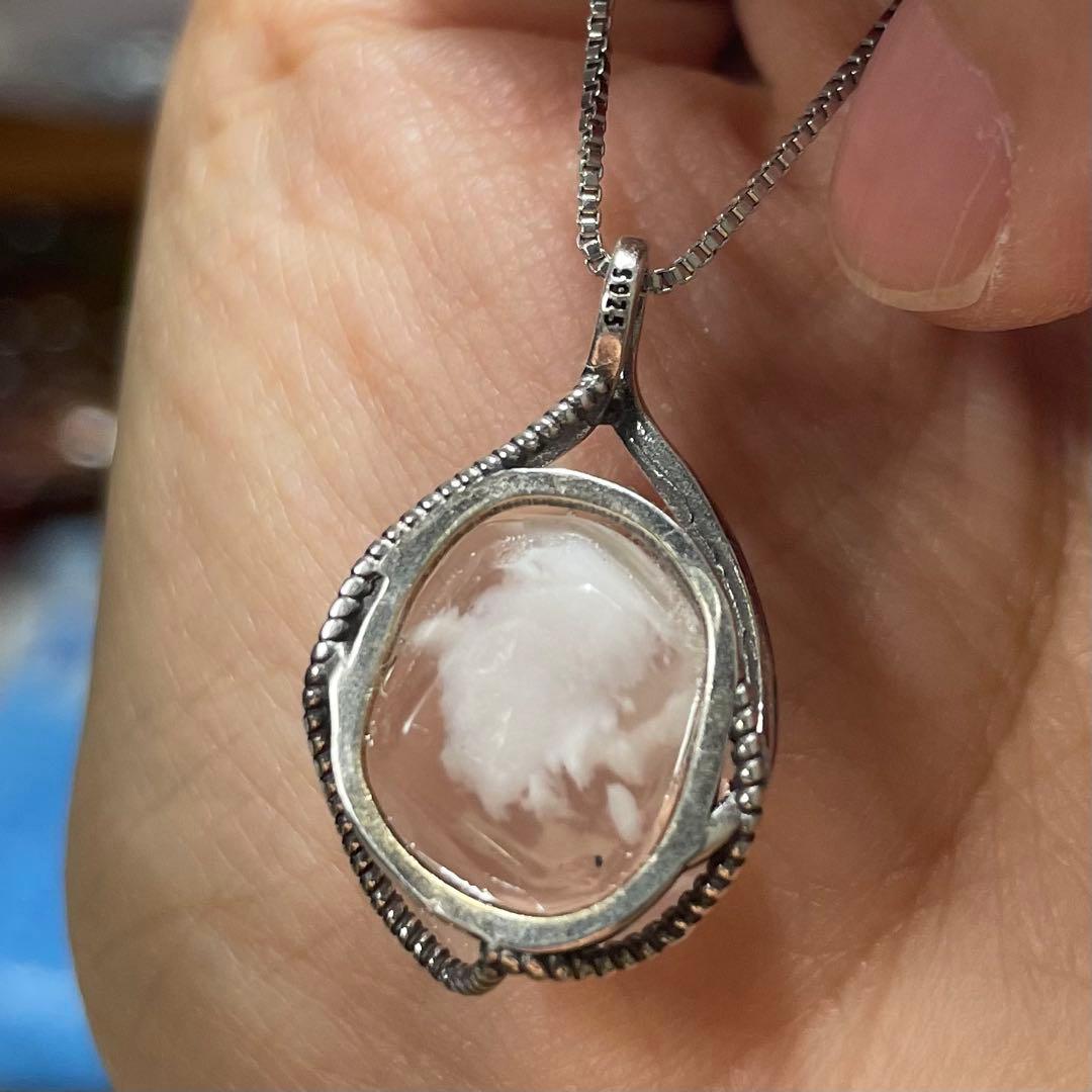 天然石ペンダント　スノーガーデンクォーツ　ピンク　14*11mm SV925刻印