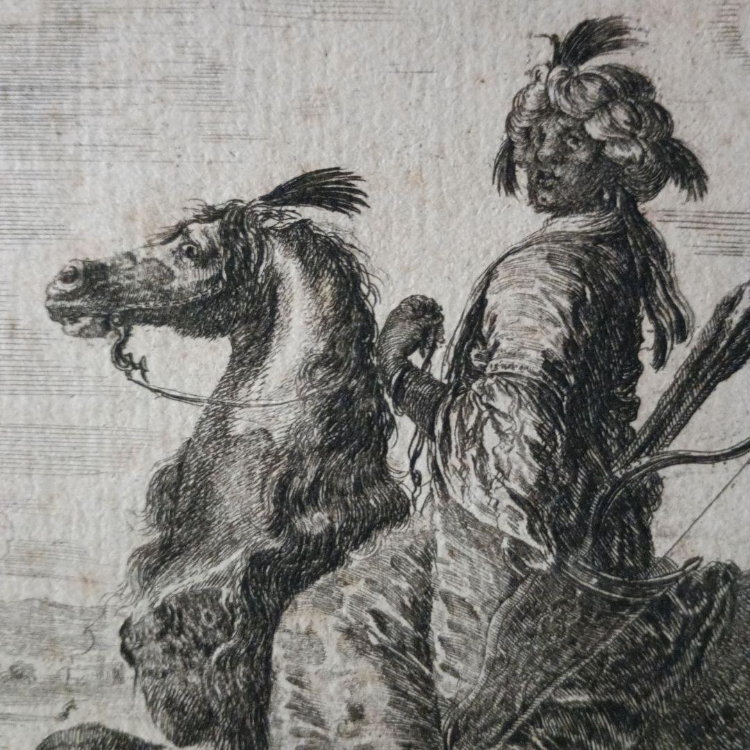 お値下げ　額装品　1640年頃　ステファノ・デラ・ベッラ　騎乗の戦士　稀少作品