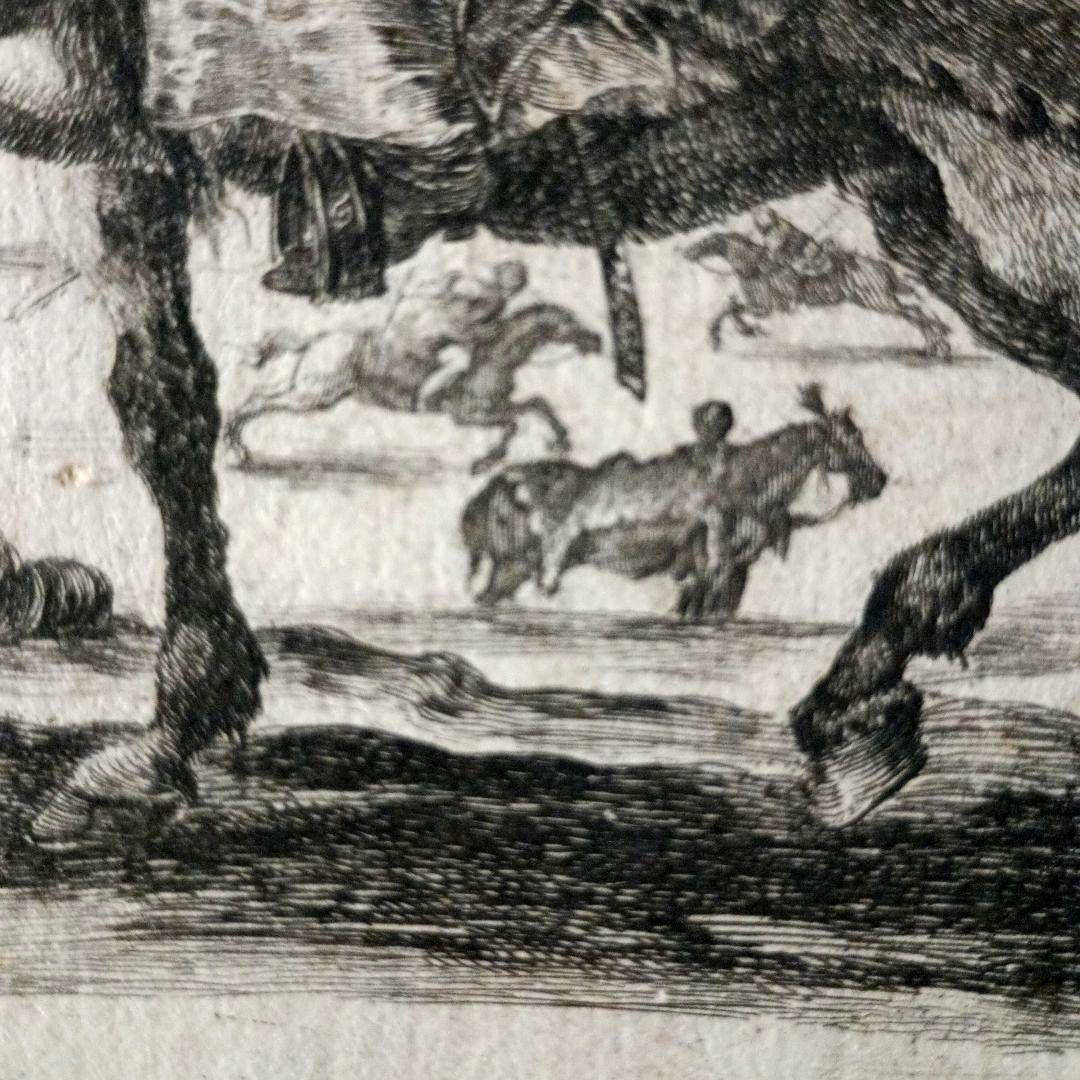 お値下げ　額装品　1640年頃　ステファノ・デラ・ベッラ　騎乗の戦士　稀少作品