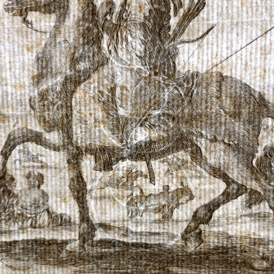 お値下げ　額装品　1640年頃　ステファノ・デラ・ベッラ　騎乗の戦士　稀少作品