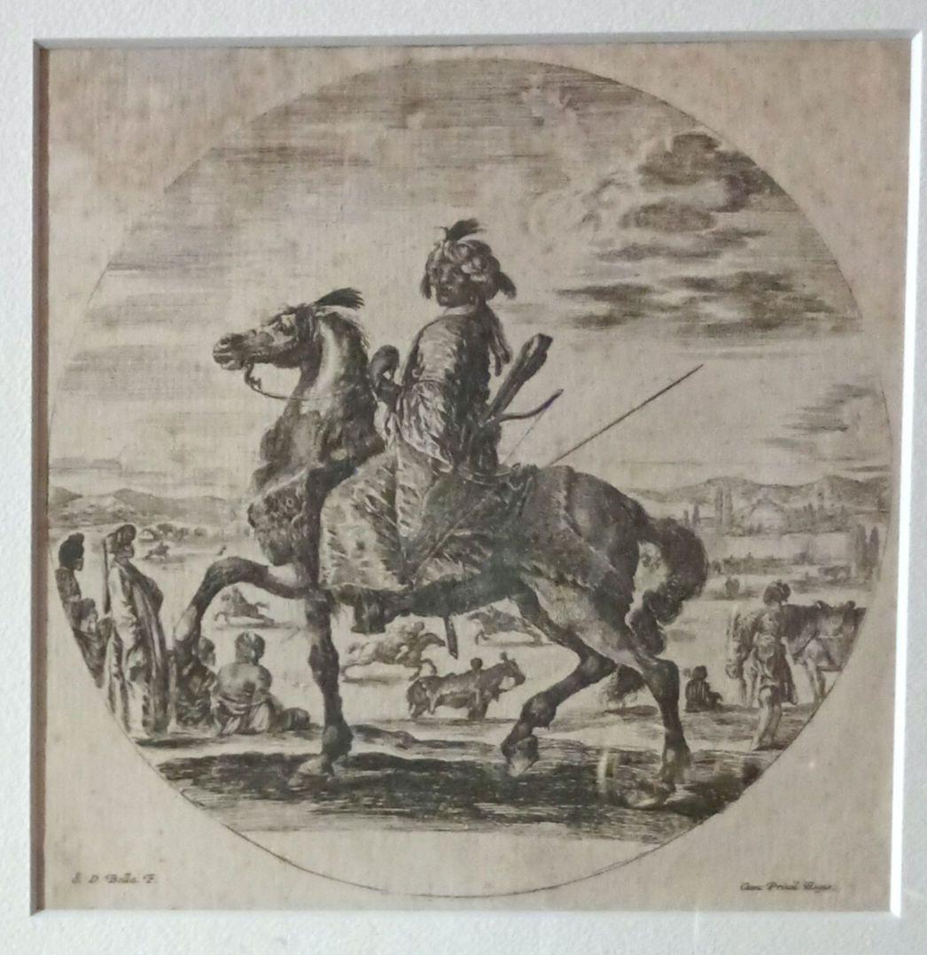 お値下げ　額装品　1640年頃　ステファノ・デラ・ベッラ　騎乗の戦士　稀少作品