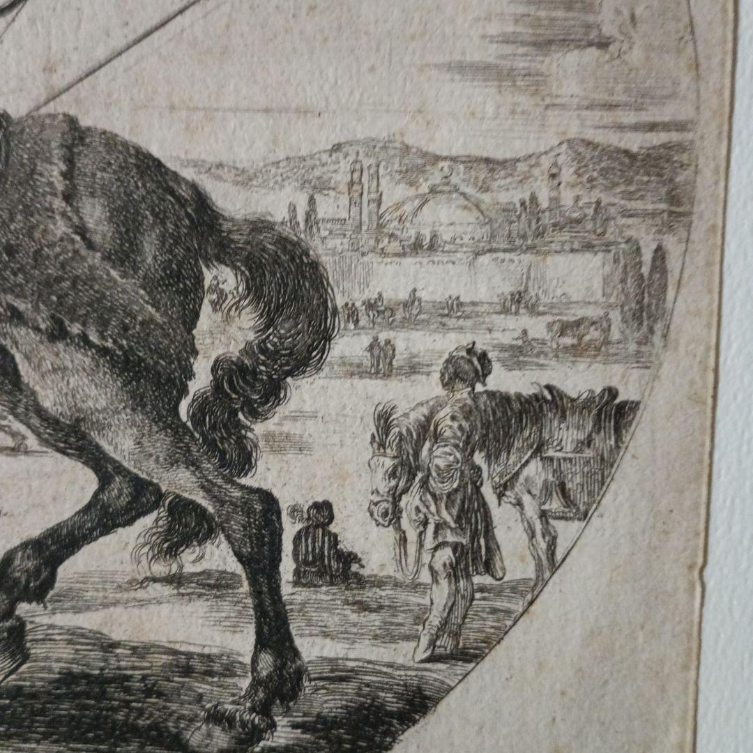 お値下げ　額装品　1640年頃　ステファノ・デラ・ベッラ　騎乗の戦士　稀少作品