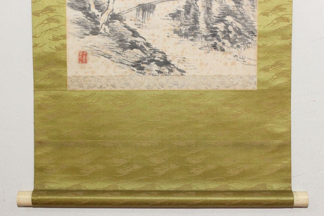 No5640 掛軸　津本柳塘　山水図　紙本　合箱　日本画　古画　古美術　送料無料