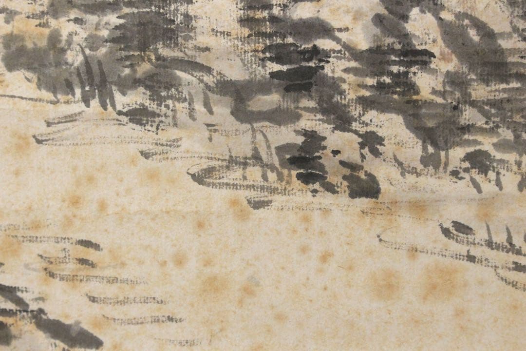 No5640 掛軸　津本柳塘　山水図　紙本　合箱　日本画　古画　古美術　送料無料