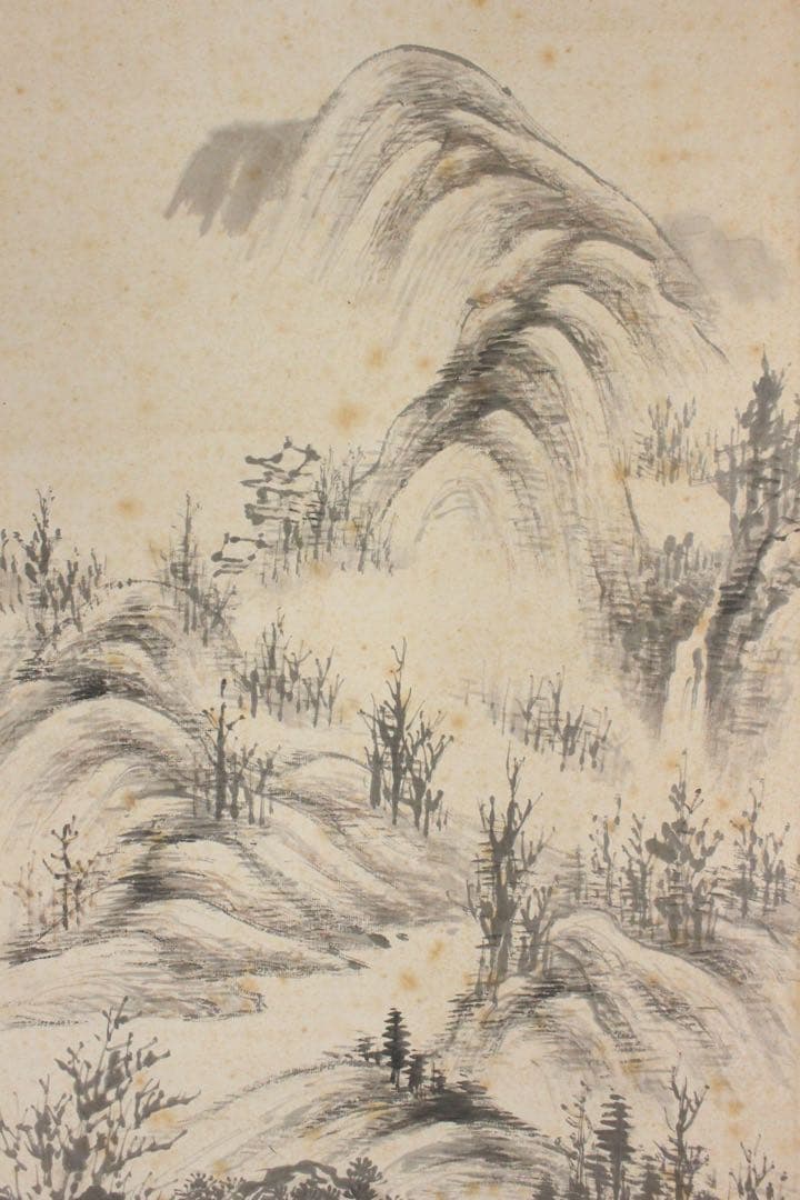 No5640 掛軸　津本柳塘　山水図　紙本　合箱　日本画　古画　古美術　送料無料