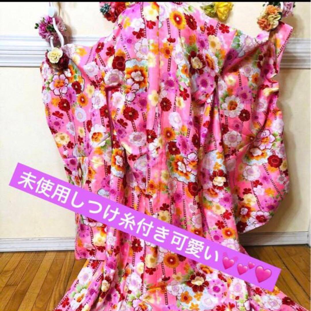 七五三七歳❣️四つ身着物未使用⭐︎ピンク花々金彩煌びやか絢爛⭐︎完全フルセット激可愛い