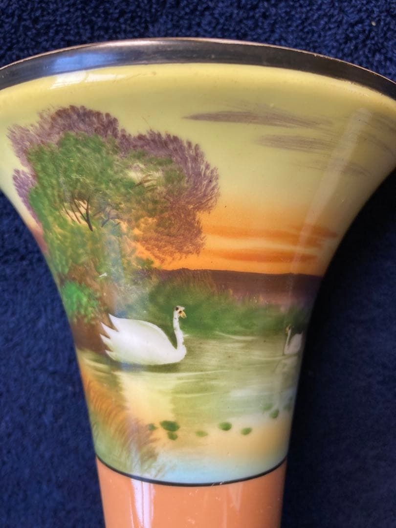 ★お値下げ★　オールドノリタケ　湖畔に白鳥絵の壁掛け花瓶