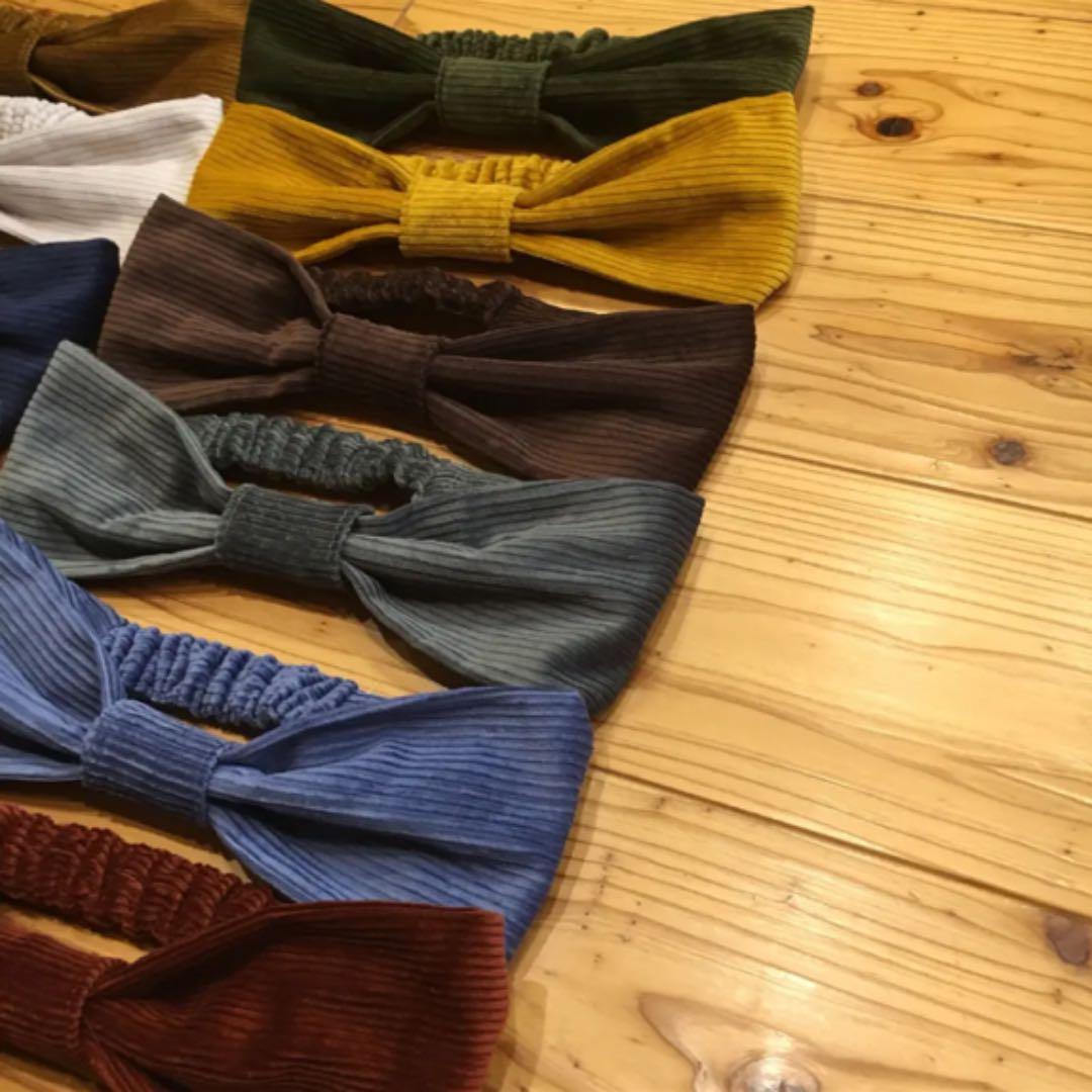 ＊handmade＊コーデュロイ リボン型ターバン