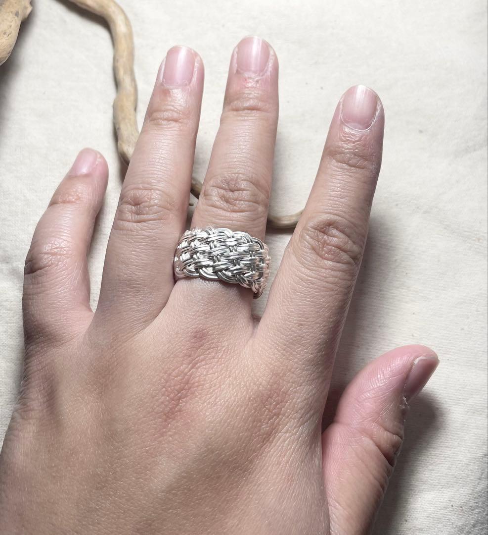 緻密編み込み純銀甲丸Karensilverリング12ミリ指輪透かし網目模様20や
