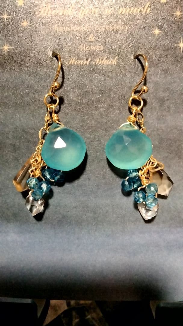 ❦14kgf❦シーブルーカルセドニー❦3❦ 　　❦シャンパンクォーツ❦ピアス❦