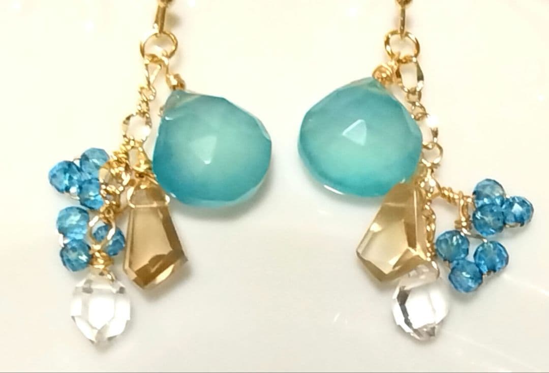 ❦14kgf❦シーブルーカルセドニー❦3❦ 　　❦シャンパンクォーツ❦ピアス❦