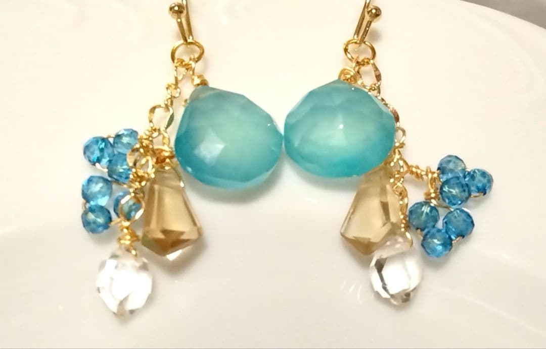❦14kgf❦シーブルーカルセドニー❦3❦ 　　❦シャンパンクォーツ❦ピアス❦
