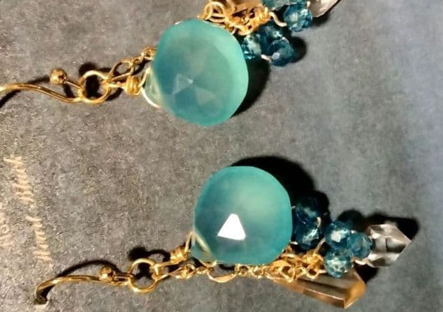 ❦14kgf❦シーブルーカルセドニー❦3❦ 　　❦シャンパンクォーツ❦ピアス❦