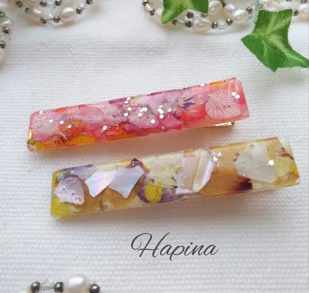 新作♪初夏デザイン お花レジンヘアクリップ 2個セット ハンドメイド