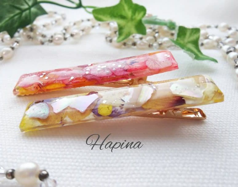新作♪初夏デザイン お花レジンヘアクリップ 2個セット ハンドメイド