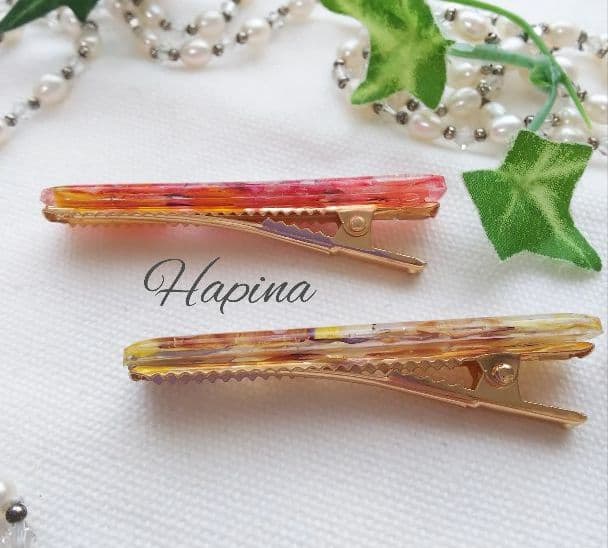 新作♪初夏デザイン お花レジンヘアクリップ 2個セット ハンドメイド