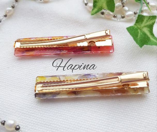 新作♪初夏デザイン お花レジンヘアクリップ 2個セット ハンドメイド