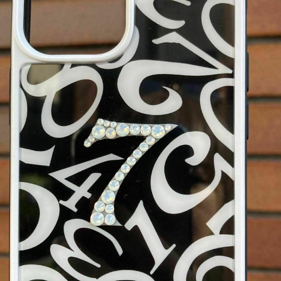 スワロフスキー使用　iPhone強化ガラスケース　数字　メンズ　モード　ブラック