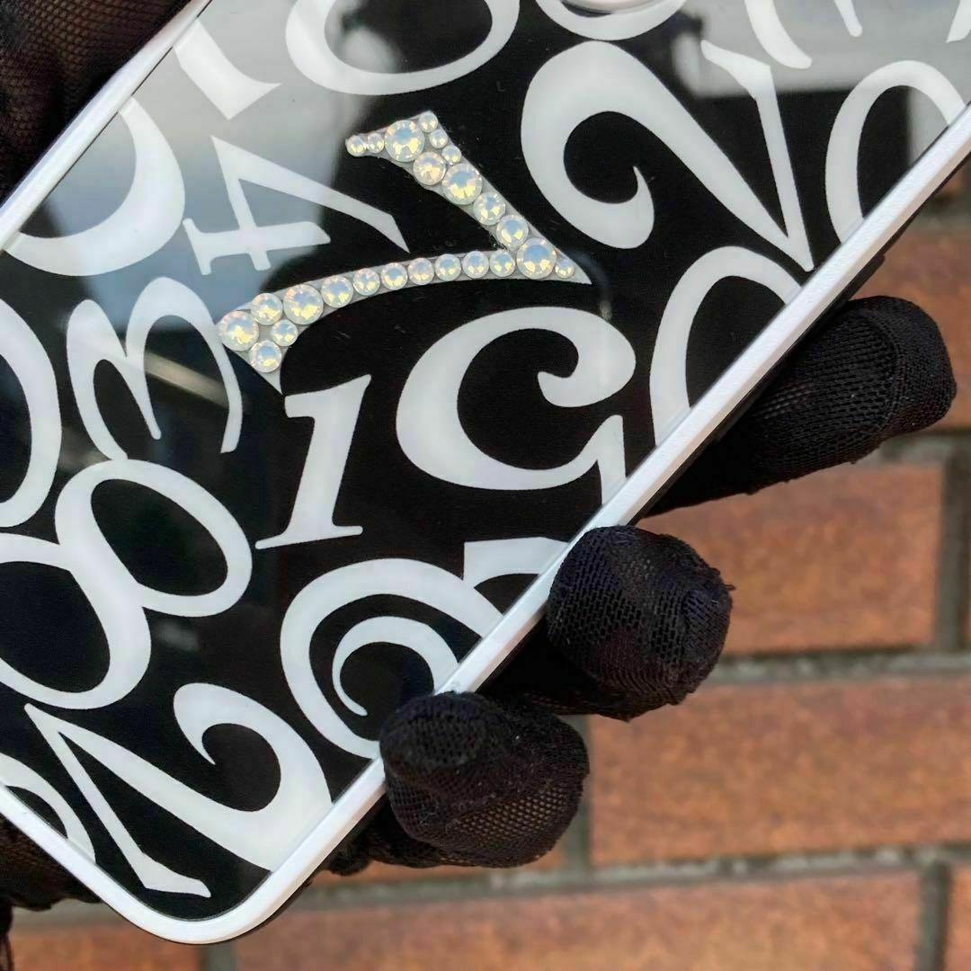 スワロフスキー使用　iPhone強化ガラスケース　数字　メンズ　モード　ブラック