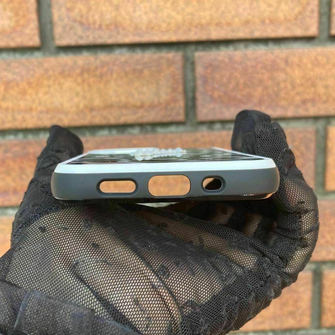 スワロフスキー使用　iPhone強化ガラスケース　数字　メンズ　モード　ブラック