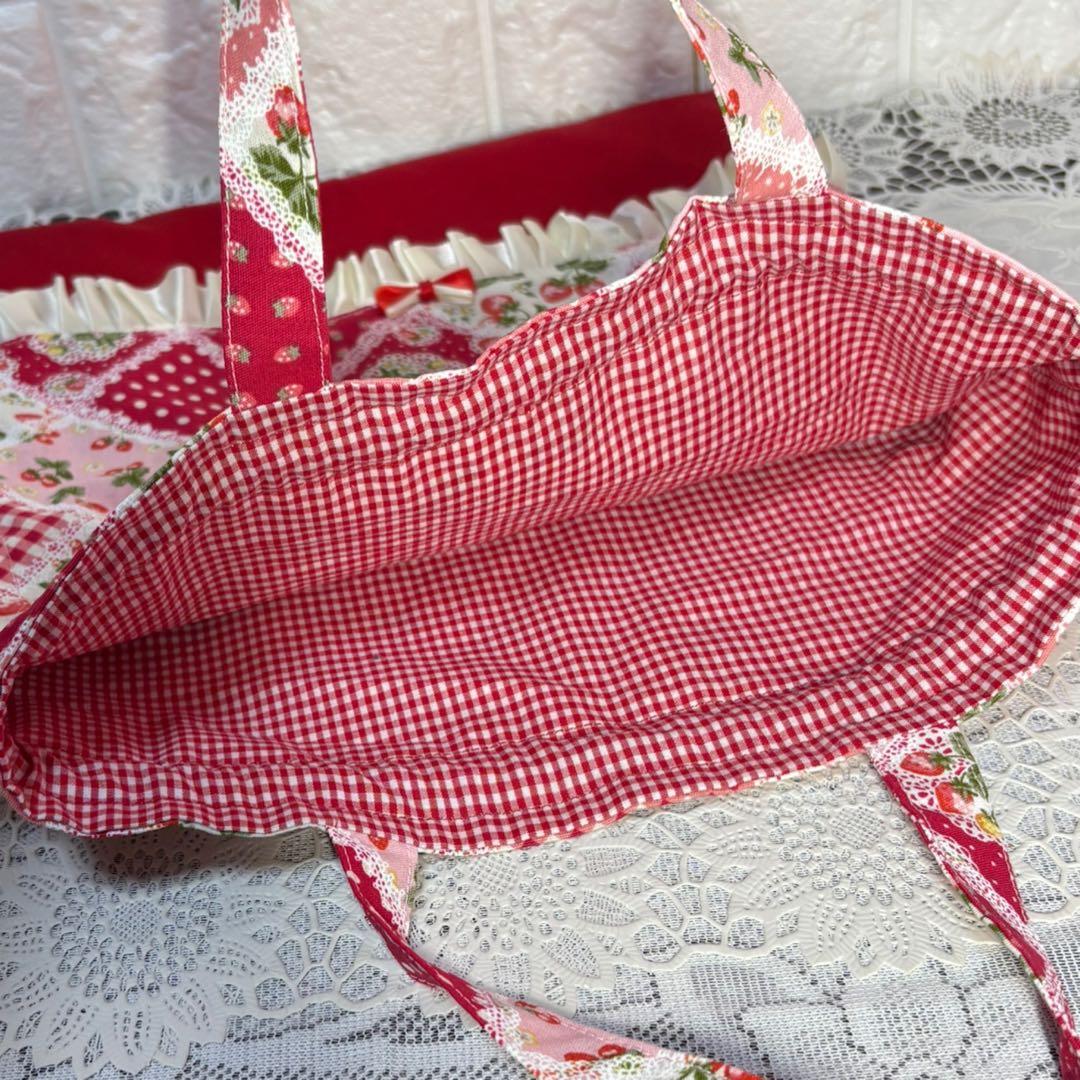 入園入園セット　パッチワーク風いちご柄　5点セット　ハンドメイド