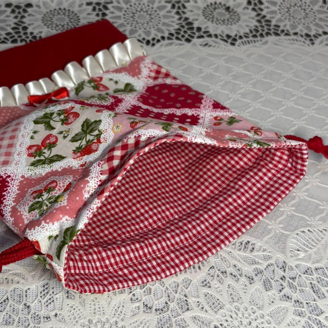 入園入園セット　パッチワーク風いちご柄　5点セット　ハンドメイド