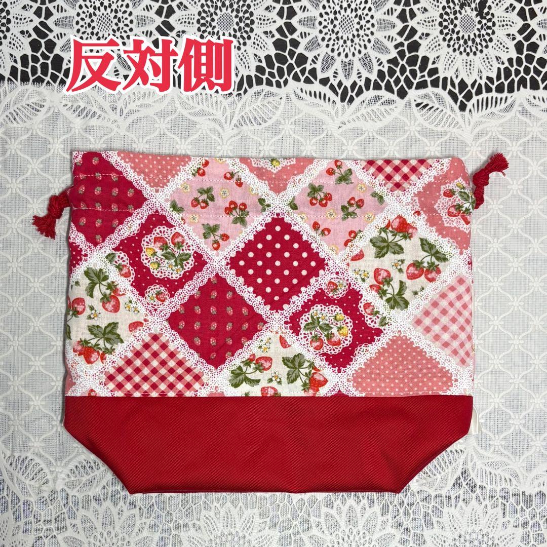 入園入園セット　パッチワーク風いちご柄　5点セット　ハンドメイド