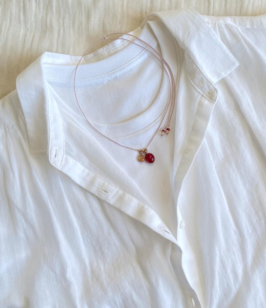 ルビーとイエローサファイアのマクラメ編み 天然石ネックレス