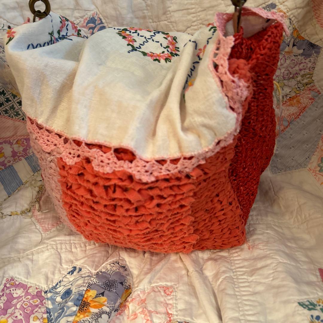 古着リメイク　ショルダーバッグ　アンティーク　刺繍　ドイリー　ヴィンテージ 古着