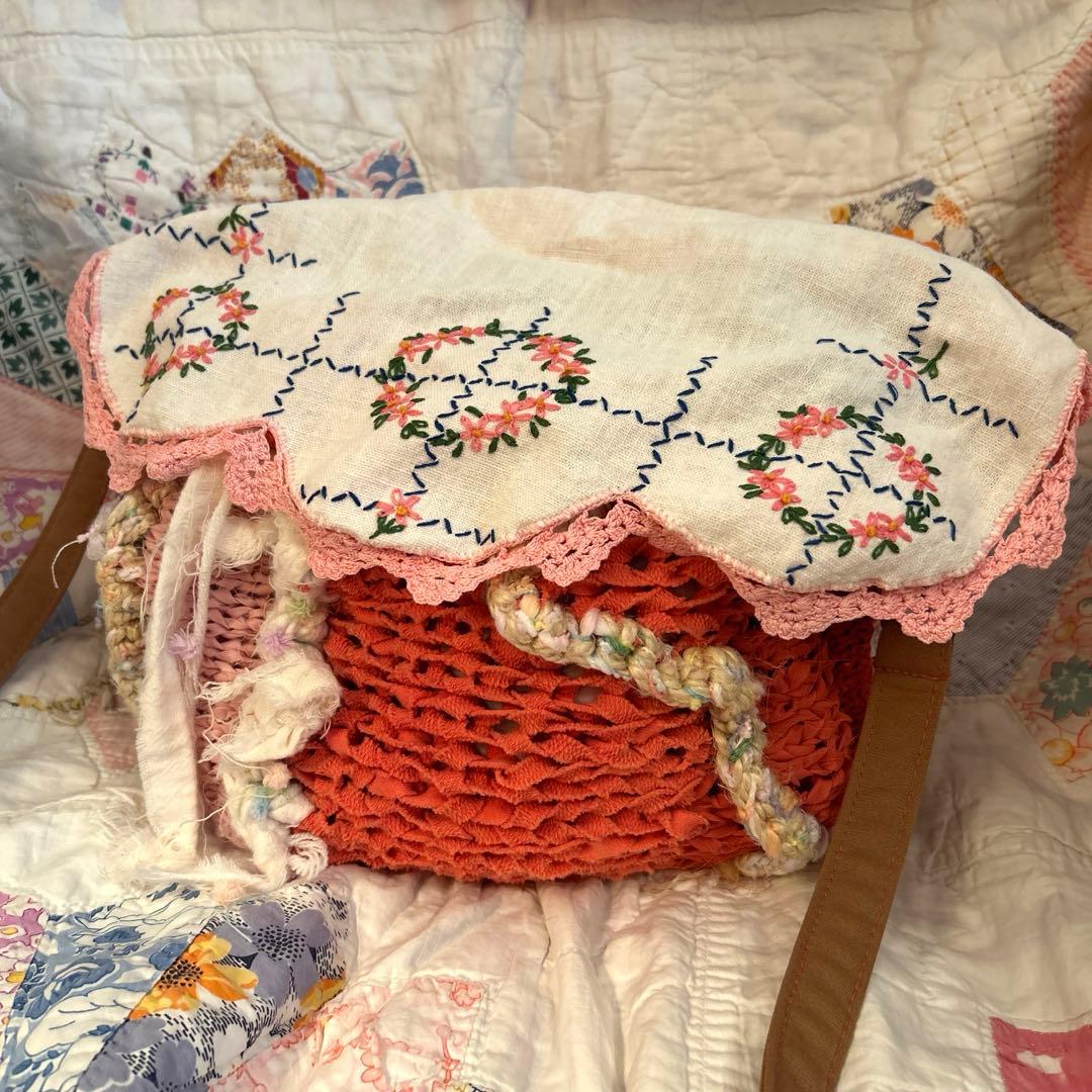 古着リメイク　ショルダーバッグ　アンティーク　刺繍　ドイリー　ヴィンテージ 古着
