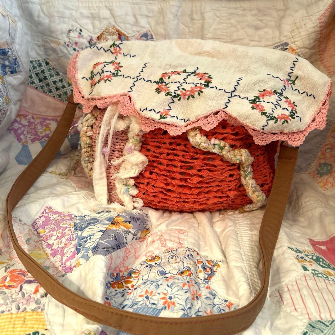 古着リメイク　ショルダーバッグ　アンティーク　刺繍　ドイリー　ヴィンテージ 古着