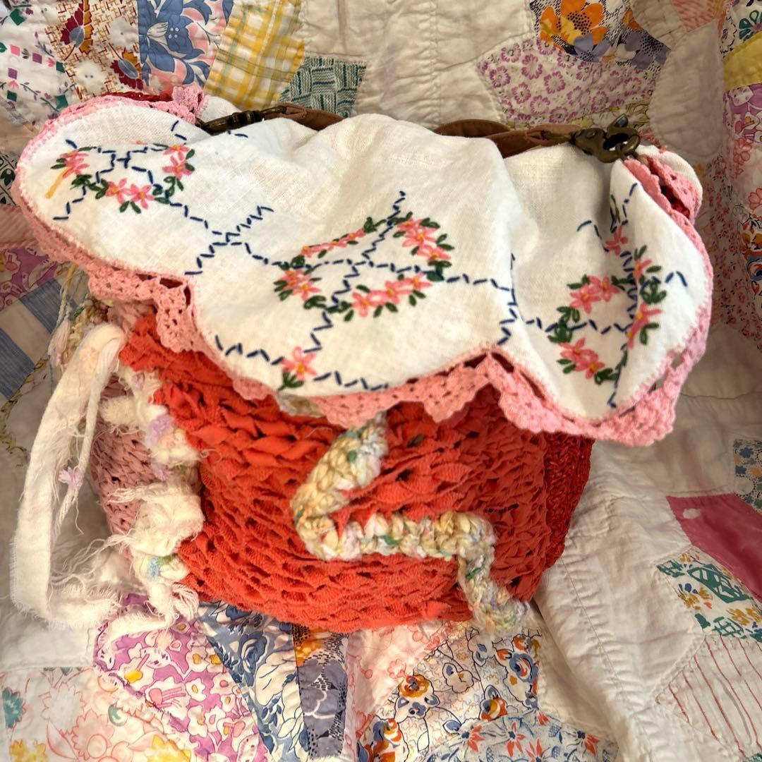 古着リメイク　ショルダーバッグ　アンティーク　刺繍　ドイリー　ヴィンテージ 古着