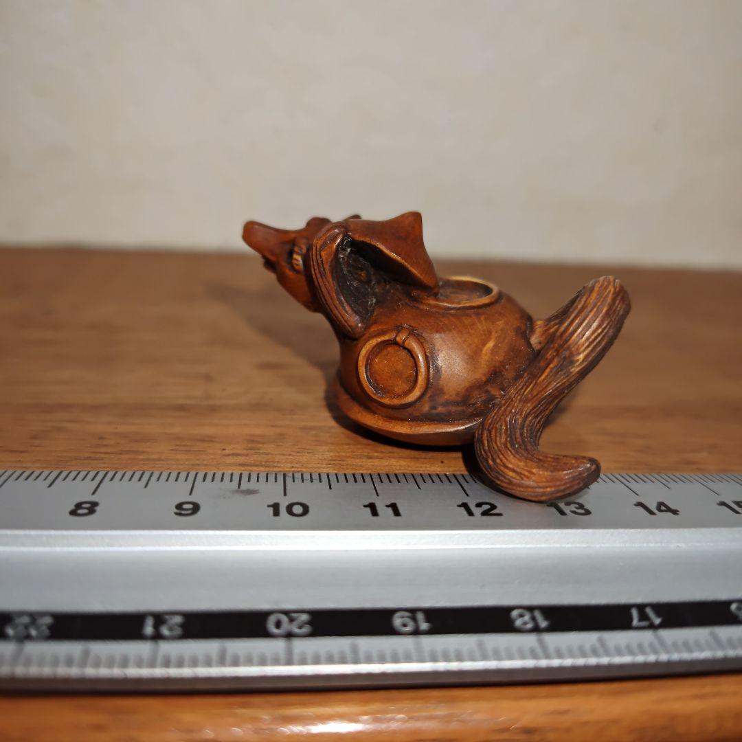 時代提物 木彫根付 【分福茶釜】横幅約5.2cm 重さ12 g◇縁起物◇可愛い☆