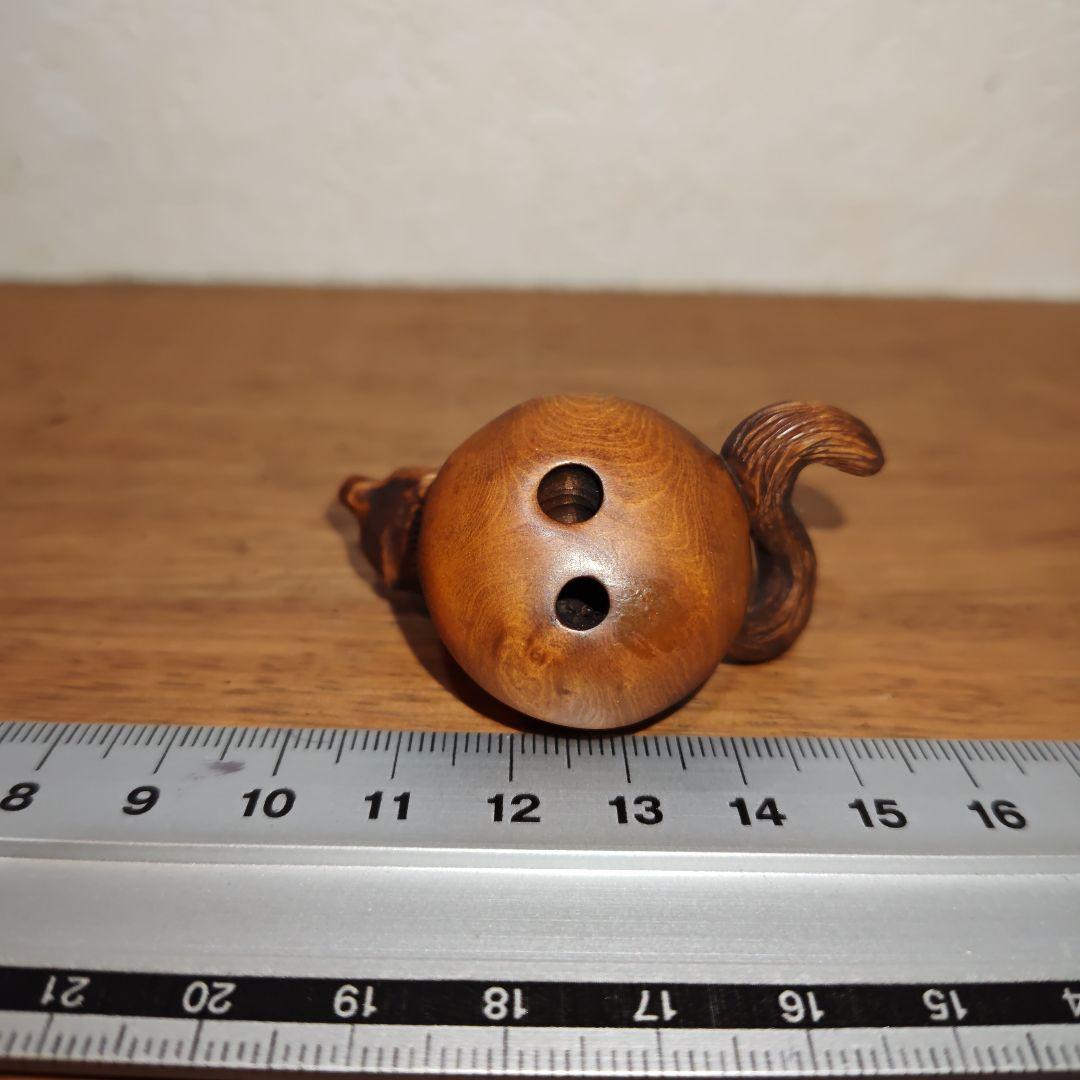 時代提物 木彫根付 【分福茶釜】横幅約5.2cm 重さ12 g◇縁起物◇可愛い☆