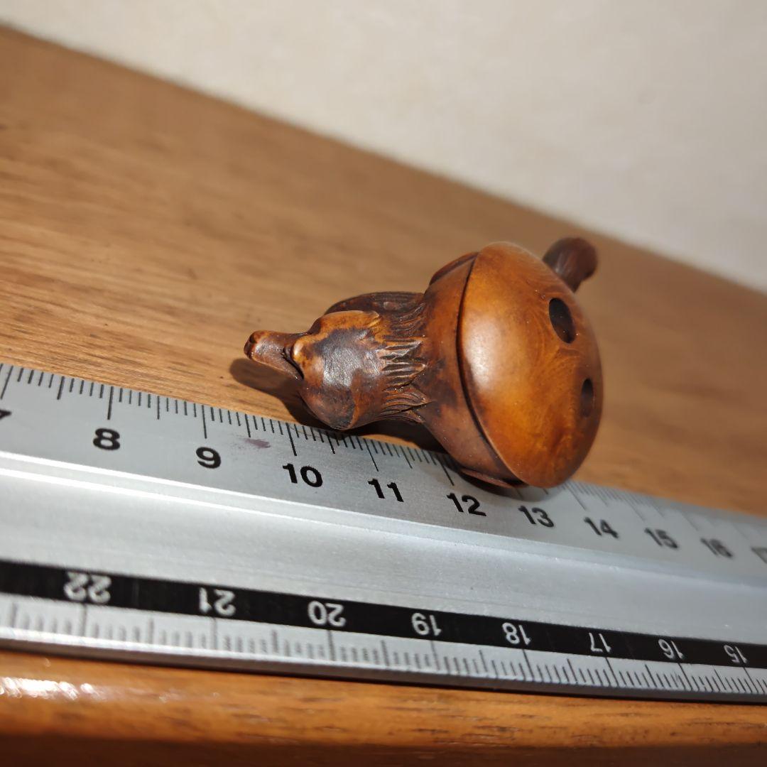 時代提物 木彫根付 【分福茶釜】横幅約5.2cm 重さ12 g◇縁起物◇可愛い☆