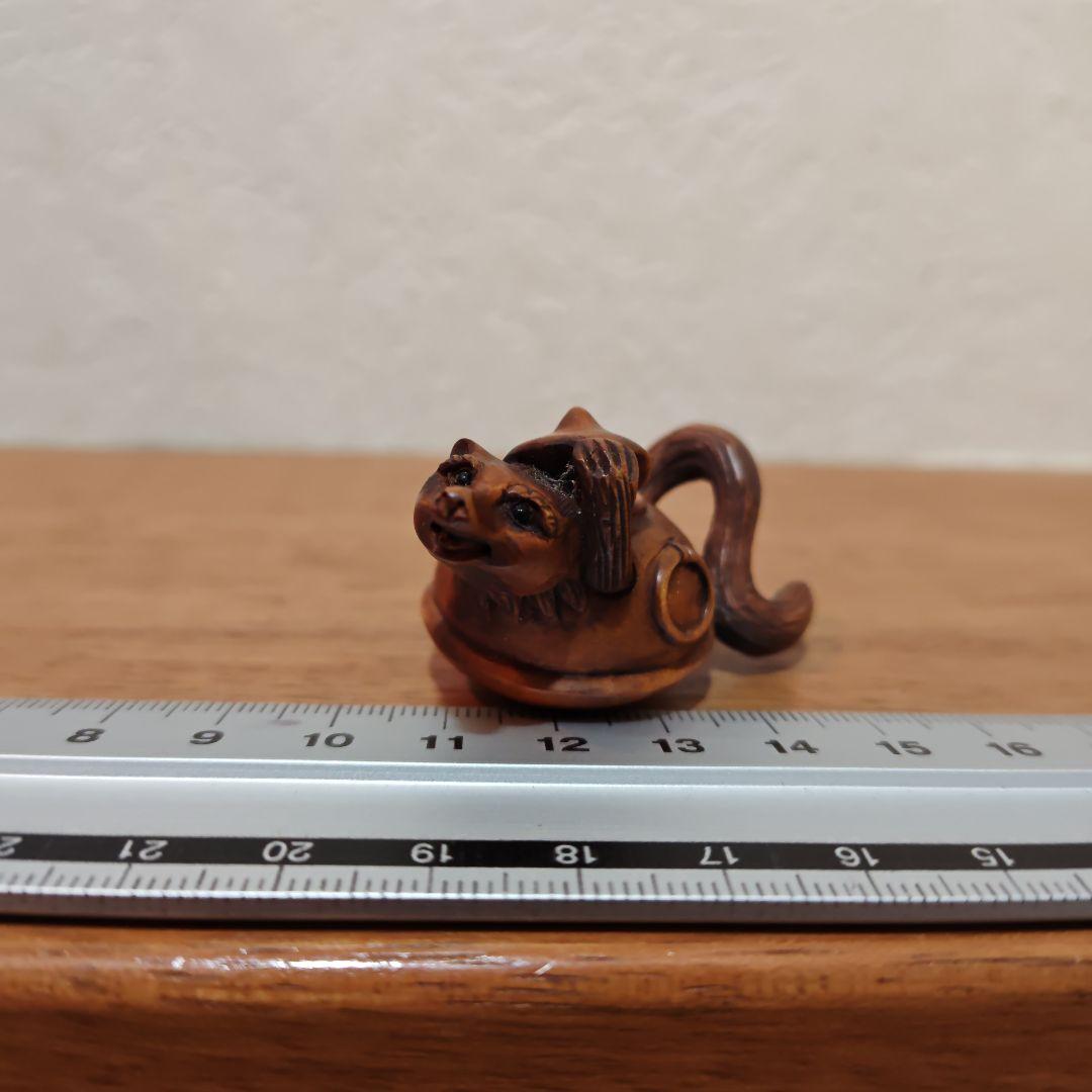 時代提物 木彫根付 【分福茶釜】横幅約5.2cm 重さ12 g◇縁起物◇可愛い☆