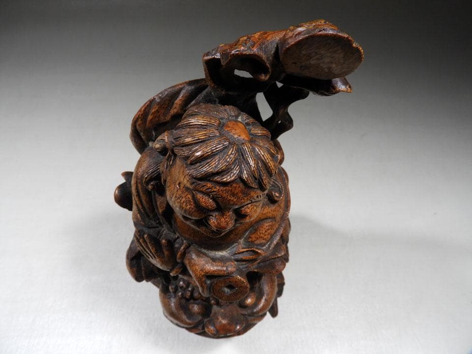 ●蝦蟇仙人 劉海仙人 三脚蟾蜍 金蟾 唐物竹根 古竹根彫 竹根彫刻 中国古玩