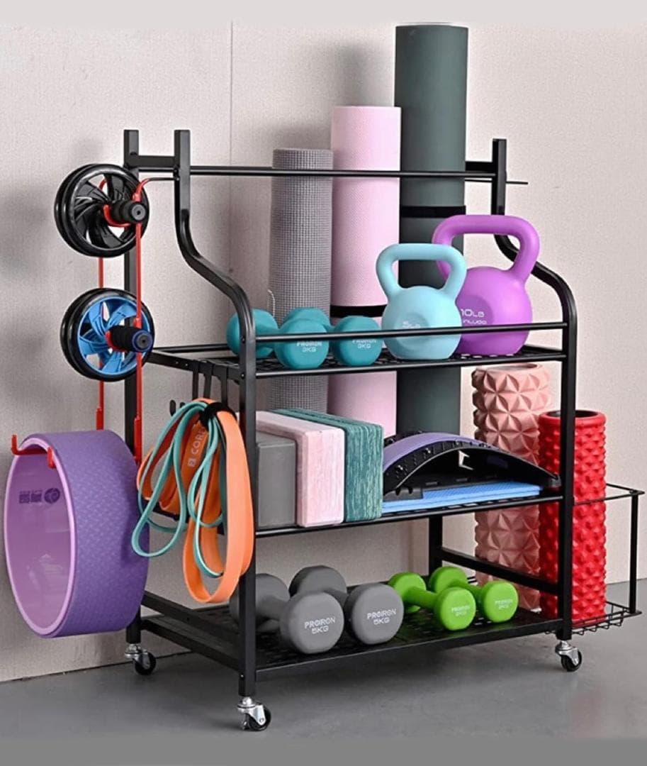 YTCYKJ ホームジム収納ラック ヨガマット収納ラック 3段 大容量 サイド収