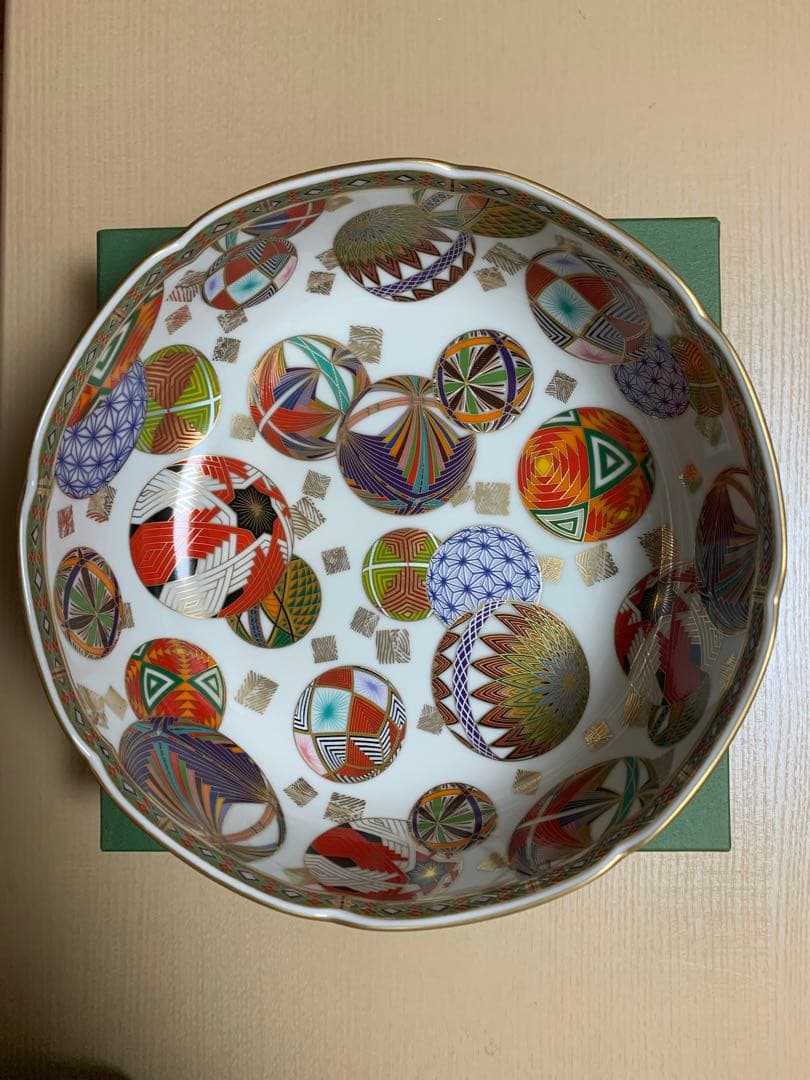 【未使用品】　美濃焼　前畑陶器 / 庫山窯　色絵手まり　大盛鉢