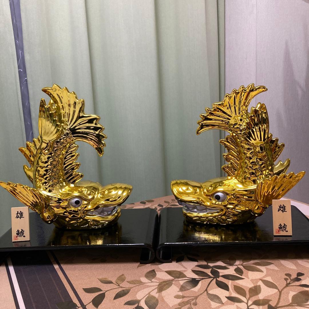【新品】置物 金鯱 雄雌2体セット 陶器 名古屋城 縁起物