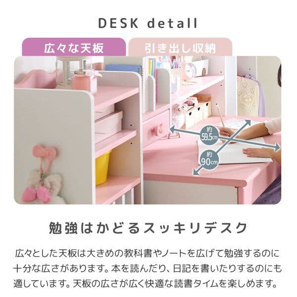 リボンキッズデスクシリーズ デスク2点セット（キッズデスク引き出しワゴン）組立品